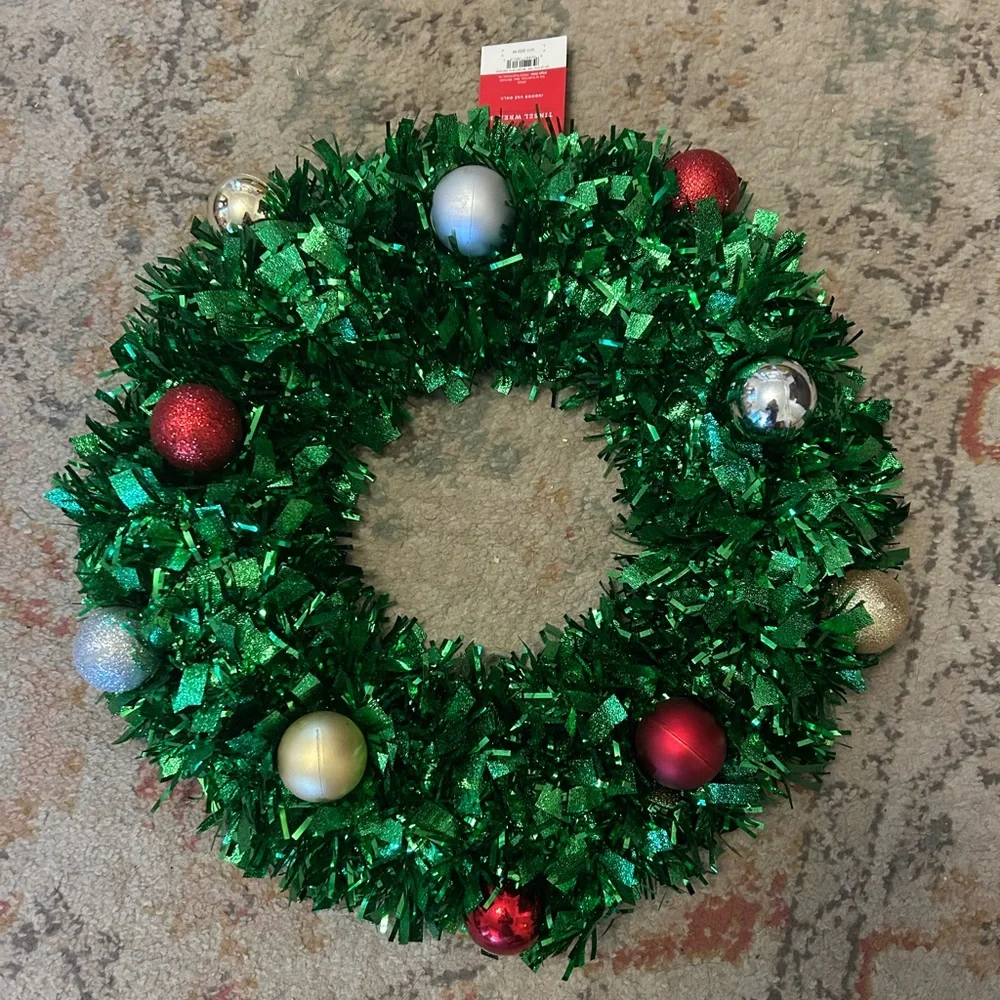 Target Wondershop Green Holiday Christmas Tinsel Wreath w/ Ornaments